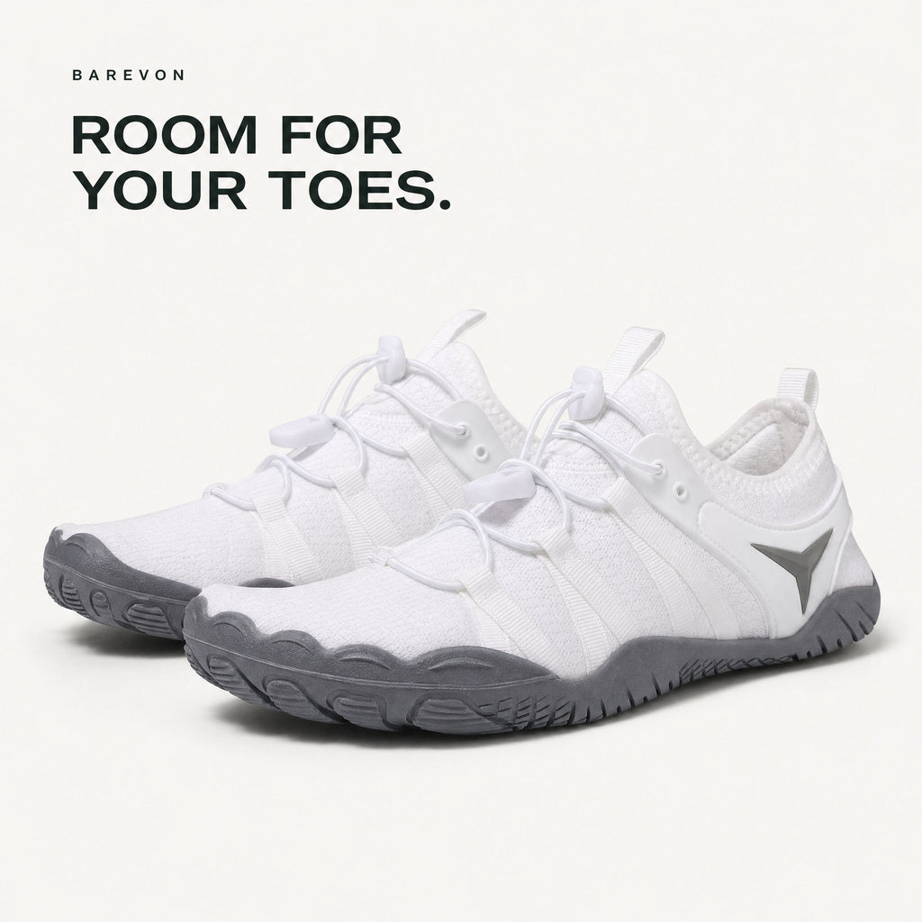 Barevon White cord-lace shoe — rounded toe room and full pair. ROOM FOR YOUR TOES.