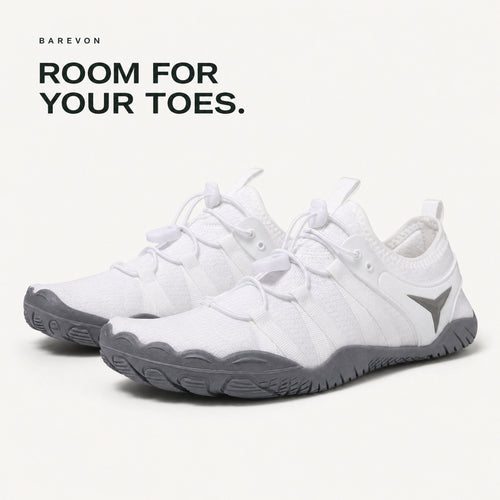 Barevon White cord-lace shoe — rounded toe room and full pair. ROOM FOR YOUR TOES.