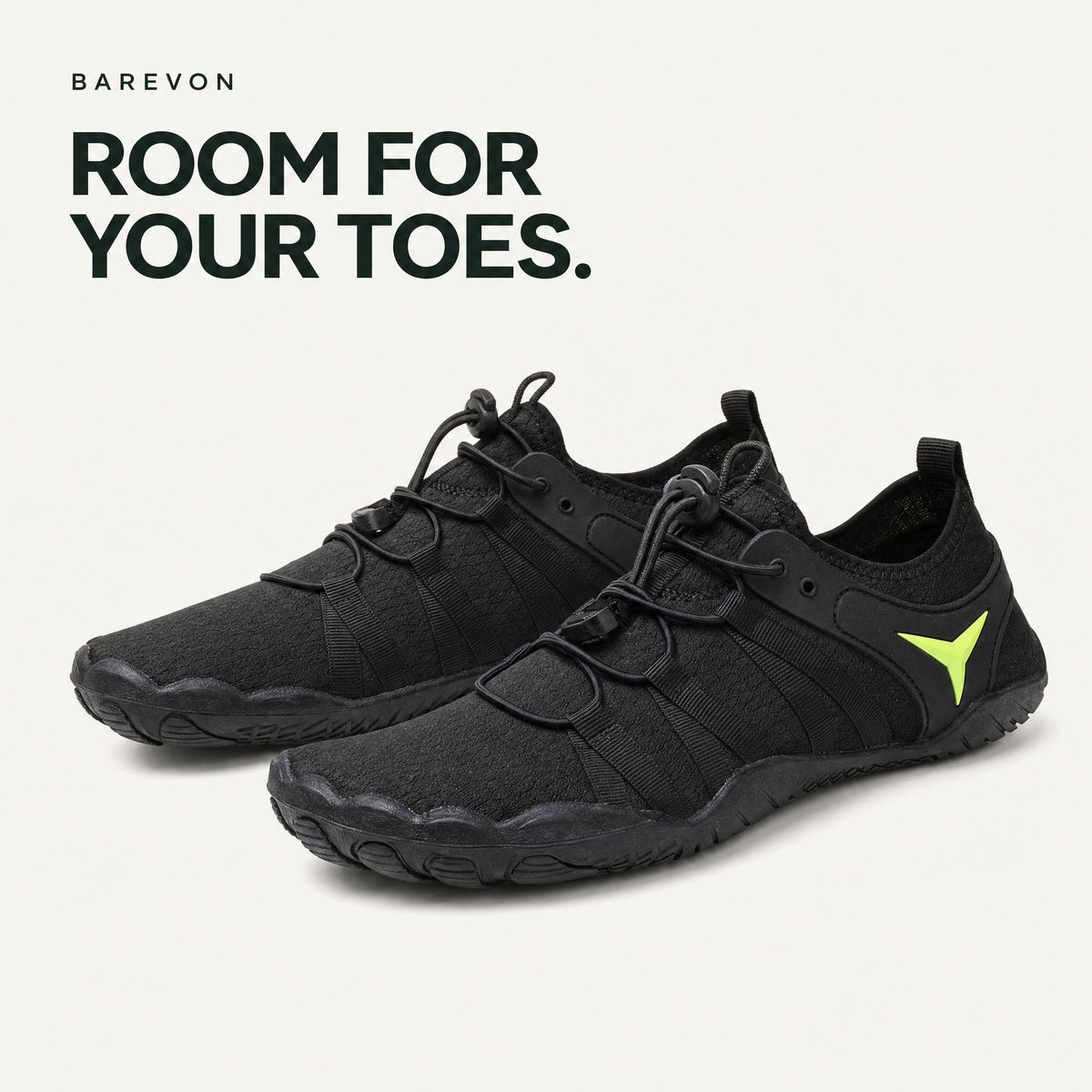 Barevon Black cord-lace shoe — rounded toe room and full pair. ROOM FOR YOUR TOES.