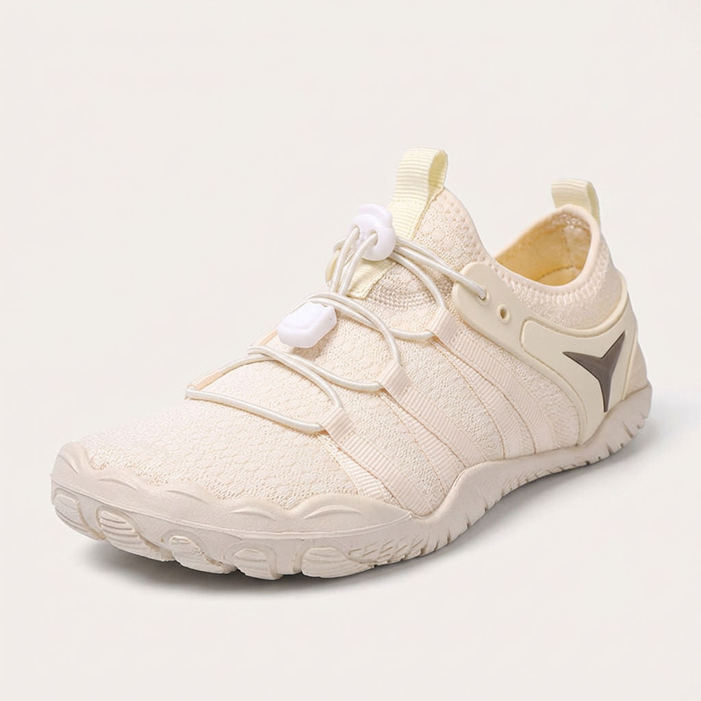 Beige cord-lace shoe, front three-quarter view