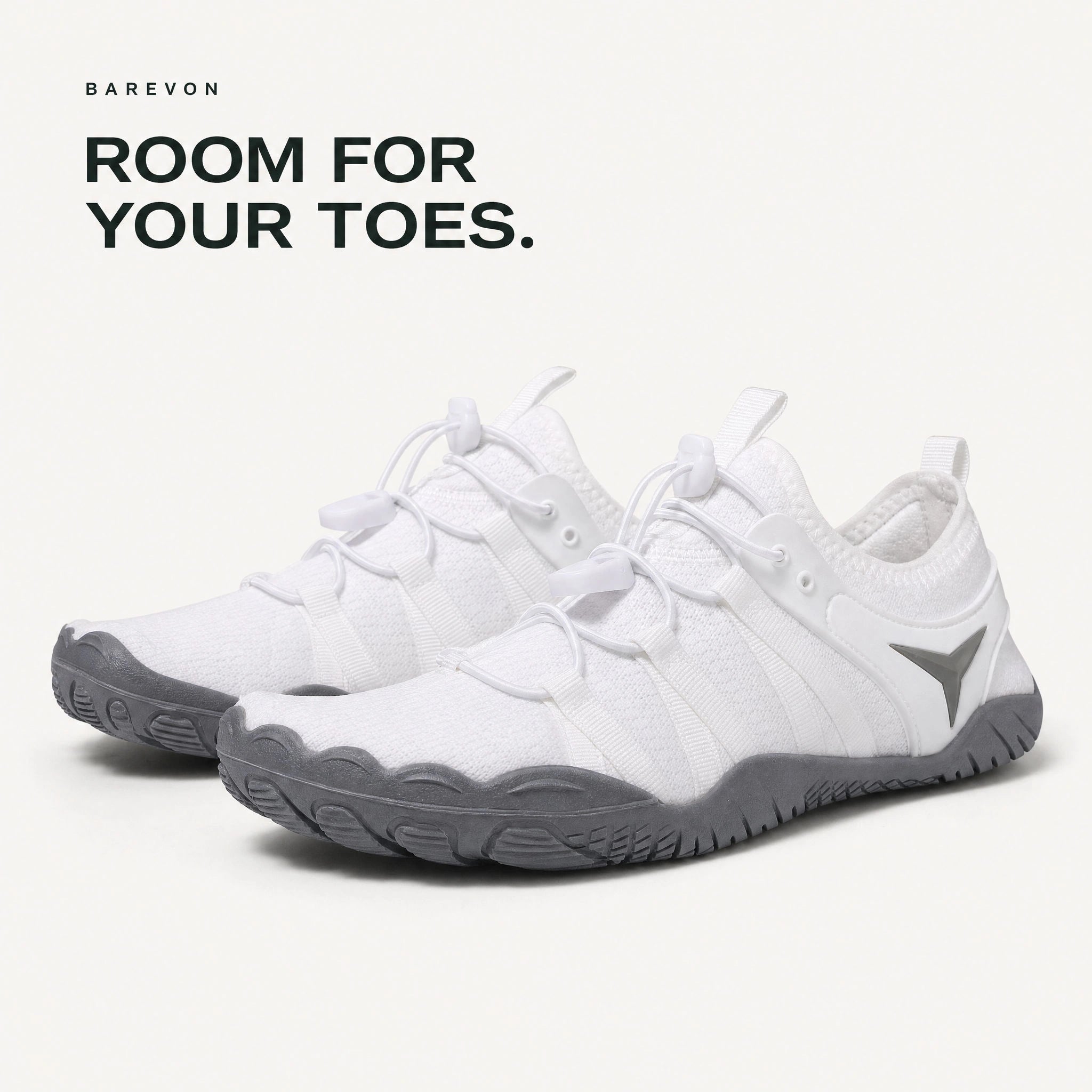 White Barevon Original studio view of the wide toe box.